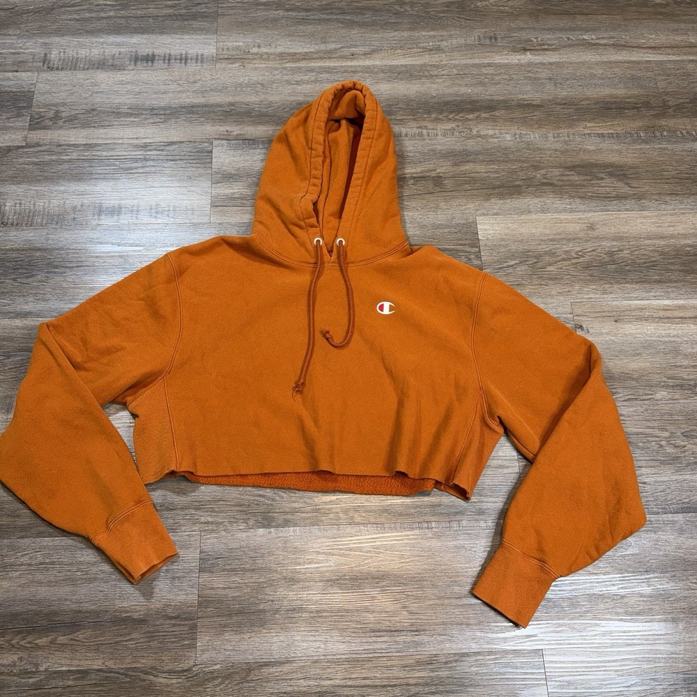 Champion Sweatshirt Womens L Reverse Weave Copper Burnt Pullover Hoodie Cropped